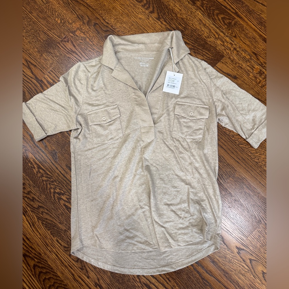 Majestic Filatures short sleeve stretch linen pocket shirt -NWT
